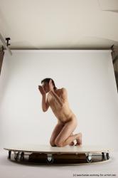Nude Man White Kneeling poses - ALL Slim Short Brown Kneeling poses - on both knees Multi angles poses Realistic